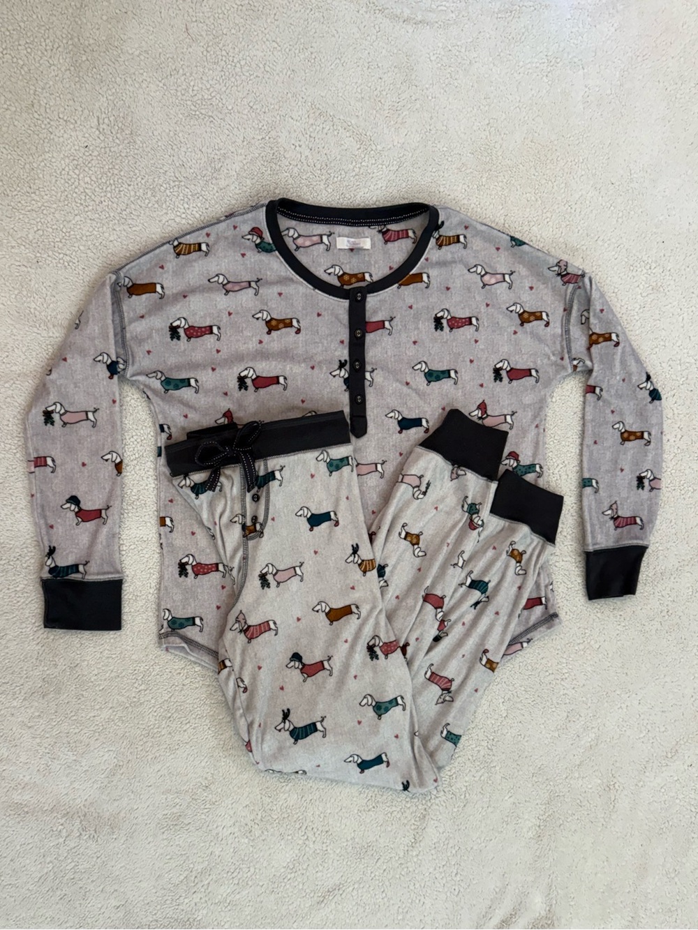Super Soft Grey Dachshund Holiday Print Pajama Set